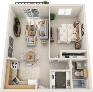 Floor plan for 1 bed, 1 bath, 620 sqft